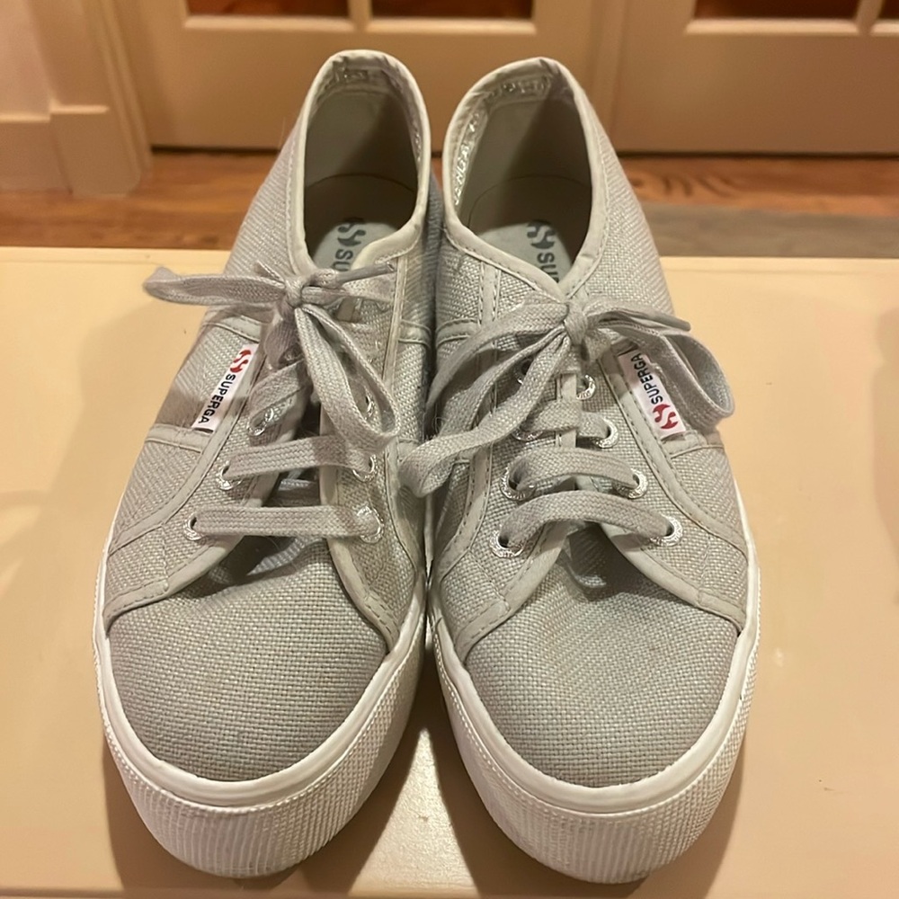Gray canvas platform Superga sneakers. Used only a few times. Open to offers.